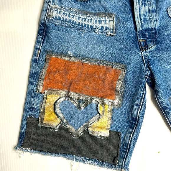 Frame Denim Le Slouch Bermuda Distressed Shorts with custom embellishments - Picture 4 of 7